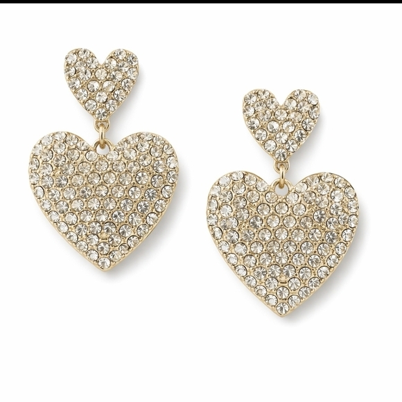 J. Crew Sparkling Gold Heart Earrings - Picture 2 of 4